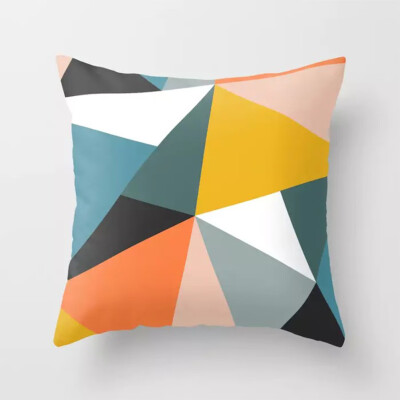 

Yellow Contrast Color Geometric Cushion Cover Soft Peach Skin Velvet Pillow Case Throw Pillowcase Home Decor