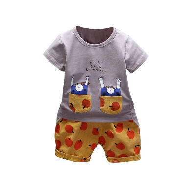 

Summer Baby Boy Khaki Cartoon Sets Print Short Sleeve Shirt BlouseFruit Print Shorts Suits Kids Casual Outfits Clothes 2Pcs