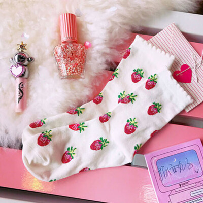 

Fashionable Cotton Socks Cute Letter Strawberry Print Crew Socks All Seasons Socks