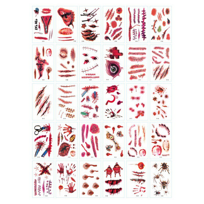 

30PCS Waterproof Temporary Tattoo Stickers Scars Bleeding Wound Makeup Stickers For Cosplay Costume Or Halloween Party