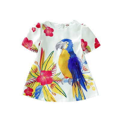 

Summer Casual Baby Girls Clothes Dress Bird Pattern Princess Dress Cotton Kids Toddler Dress