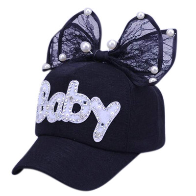 

2019 New Kids Adjustable Hat Baby Girl Casual Outdoor Letter Pattern Baseball Cap Breathable Visor Hats With Bowknot