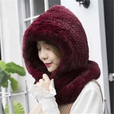 

QIUYAN Rex rabbit fur woven hat fur scarf cap dual use 18455