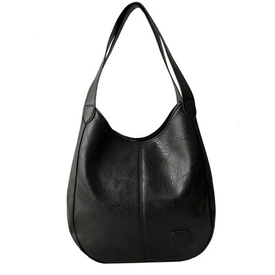 

Vintage Women Solid Color Faux Leather Large Capacity Tote Handbag Shoulder Bag