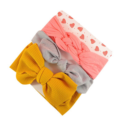 

3Pcs Toddler Girls Cute Headwears Infant Bowknot Print Design Hairband Headwear Hair Newborn All Seasons Accessories 0-6Y