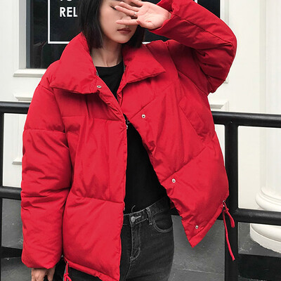 

Tailored Women Fashion Stand Collar Zipper Drawstring Pocket Cotton-padded Clothes Coat