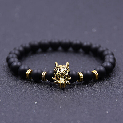 

Natural Ground Grinding Black Volcanic Lava Lava Stone Hand String of Beads Leopard Head Crystal Encrusted Elastic Bracelet