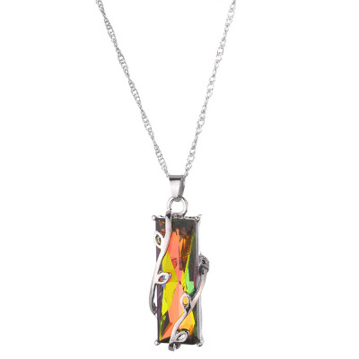 

Elegant Silver Mystic Rainbow Topaz Pendant Chain Chocker Necklace Colored Leaf Necklace