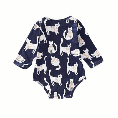 

New Baby Boy Girl Bodysuits Long Sleeve Cartoon Cat Print Bodysuits Kids Girls Jumpsuit Newborn Clothes