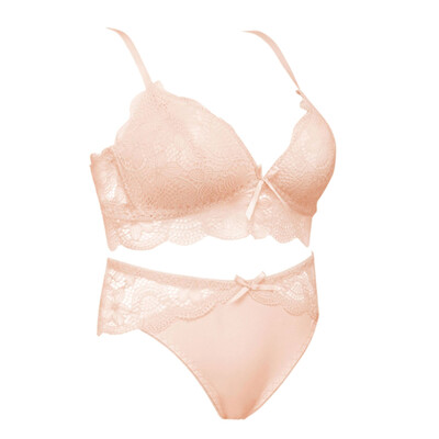 

Sexy Bra Set Women Solid Color Wire Free Lingerie Set 34 Cup Gathered Bra Hollow Out Briefs Underwear Set