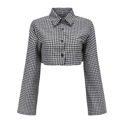 

Fashion Women Tops Plaid Short Blouses Female Casual Long Sleeve Button Loose Shirt Top blusas mujer de moda