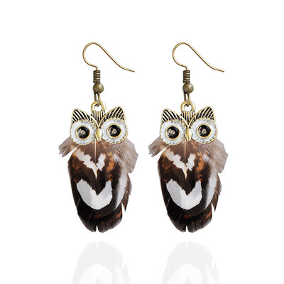 

Elegant Personality Women Jewelry Fashion Beautiful Feather Cute Owl Dangle Earring