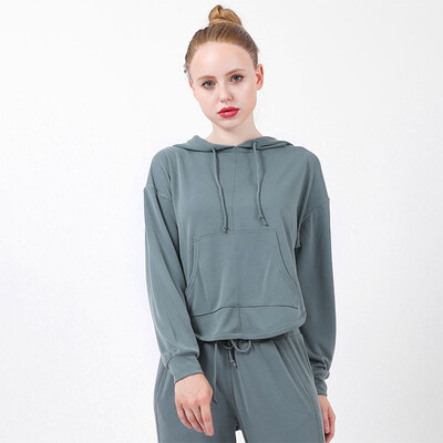 

NeillieN Womens hooded Yoga suit casual overalls running body-building suit loose sport long sleevesTracksuit