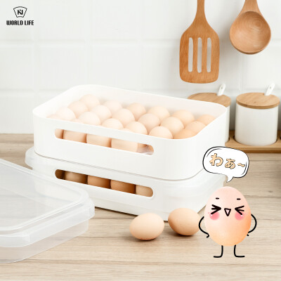 

And the worldlife Japanese egg storage box kitchen refrigerator plastic fruit storage box fruit plate fruit box 24 grid breathable egg box white 2 Pack WC1-18098