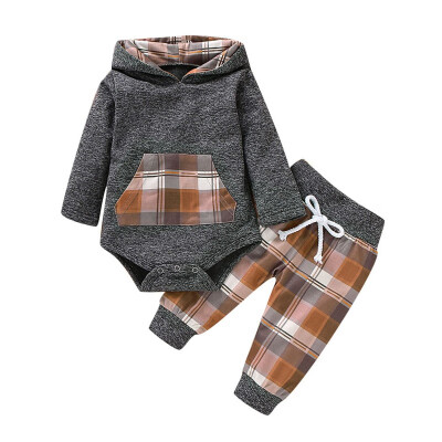 

Baby Clothes Autumn Baby Boy Clothes Set Long Sleeve Plaid Print Hoodie Sweatshirt RomperPants Trouser Costume Set