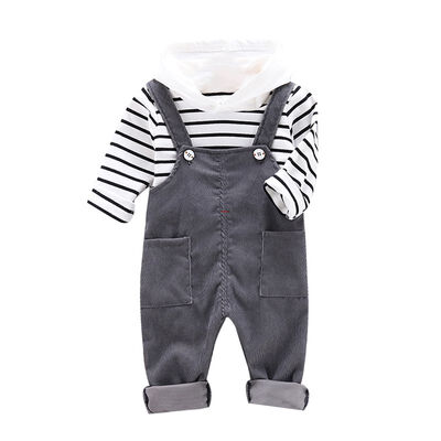 

Autumn Baby Boy Clothes 2pcs Long Sleeve Striped Hoodie SweatshirtStrap Trousers Pants Casual Baby Clothes Sets