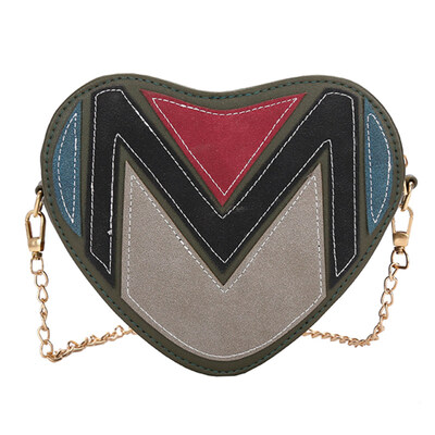 

Retro Women Peach Heart Color Block Faux Leather Chain Crossbody Shoulder Bag