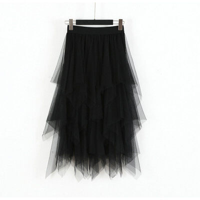

Fashion Elastic High Waist Long Tulle Skirt Women Irregular Hem Mesh Tutu Skirt Spring Party Skirt Ladies