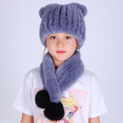 

QIUYAN Whole skin rabbit fur childrens hat thick warm 18456