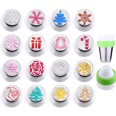 

17PCSSet Stainless Steel Russian Tulip Icing Piping Nozzle 1 Adaptor Converter Pastry Decorating Tips Cake Cupcake
