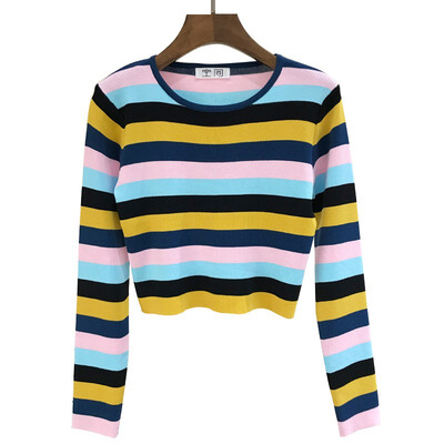 

sweaters women o-neck long sleeve autumn sweater fashion rainbow knitted pullovers Female new winter sweaters Slim pullover