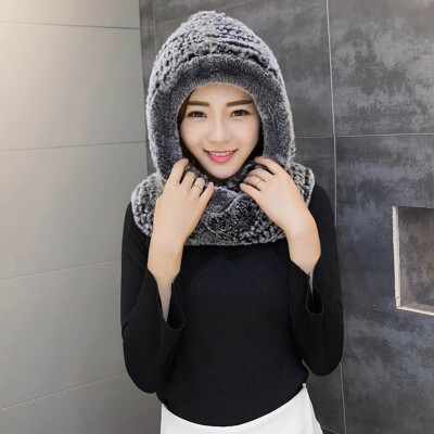 

QIUYAN Rex rabbit fur woven hat fur scarf cap dual use 18455