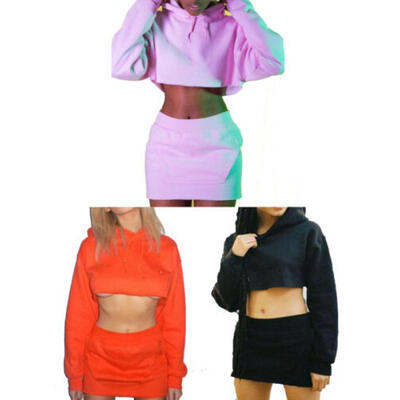 

Sexy Womens Tracksuits Hoodies Sweatshirt Mini Skirts 2 Pcs Set Sports Suit