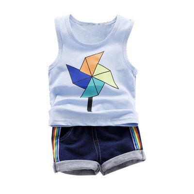 

Baby Boys Clothes Set Summer Vest T-shirt Denim Shorts Rainbow girls Clothes Set Cartoon T-shirt for boy short sleeve shirts