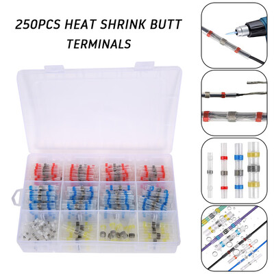 

250Pcs Heat Shrink Butt Terminals Solder Seal Sleeve Wire Connector Waterproof Insulation Solder Ring
