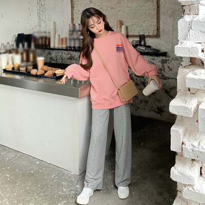

Women Korean Style Jogging Two Pieces Set Autumn Female Loose SweatshirtHarem Pants Outfits Preppy Casual Friend Sets