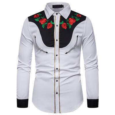 

Tailored Mens New Autumn Style Fashion Embroidered Long Sleeve Printed Shirt Blouse