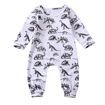 

Toddler Baby Boys Girls Kids Long Sleeve Dinosaur Print Romper Cotton Clothes