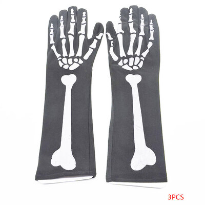 

3 Pair Halloween Skull Gloves Print Bone Cosplay Party Supplies Performance Horror Game Costumes