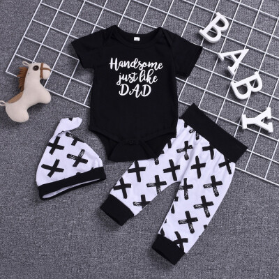 

3Pcs Set Baby Boy Cotton Clothes Long Pants Outfits Pajamas Short Sleeve T-Shirt Baby Letter Print Clothes Boy Romper