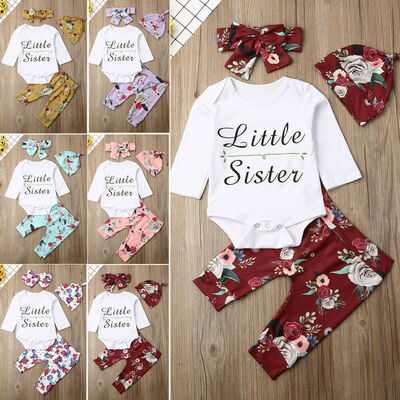 

UK 4PCS Infant Baby Girl Clothes Little Sister Tops Flower Leggings Pants Outfit