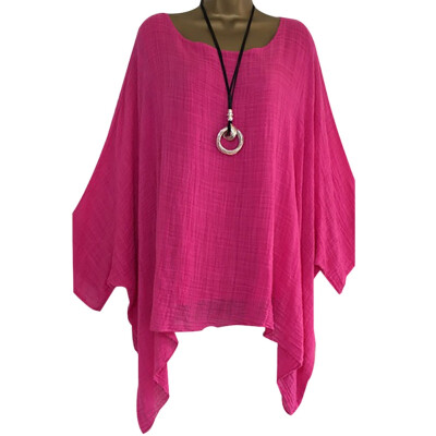 

Solid Linen Loose Asymmetrical T-Shirts Womens Three Quarter Sleeve Tshirt Casual Simple Plus Size T-Shirt