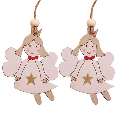 

Siaonvr 2PC Wooden Hanging Christmas Santa Snowman Angel Ornament Xmas Party Home Decor