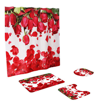 

Rose Petal Blinds For The Shower With Print Toilet Mat Set Of Bathroom Accessories Set Non-Slip Toilet Mat