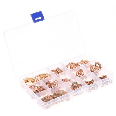 

280pcs M5-M20 Copper Washers Gasket Set Flat Sealing Ring Seal Assortment Kit with Box 12 Sizes for Hardware Accessories