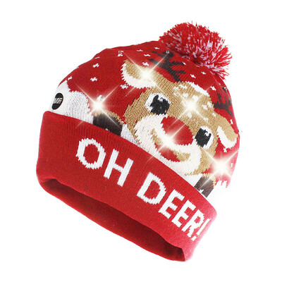 

Christmas baby hat Winter Newborn Cute Warm Kids Girls Boys Baby Cartoon LED Light Hats Knitted Wool Hemming Caps With Ball