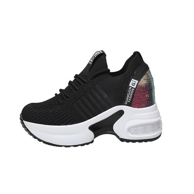 

LZJ 2019 New Womens Platform Shoes High Heel Increasing Ladies Shoes Mesh Breathable Quality Wedge Black Woman Sneakers shoes
