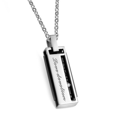 

The New Pure Steel Set Auger Rectangular Line with Chain Pendant Titanium Steel Couple Necklace
