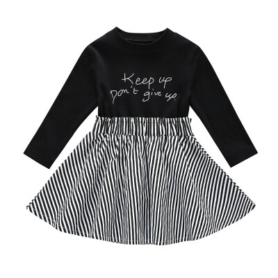 

Spring Autumn Casual Fashion girls party dress kids Baby Girl Letter Striped Printing Long Sleeve Princess Dress Toddler