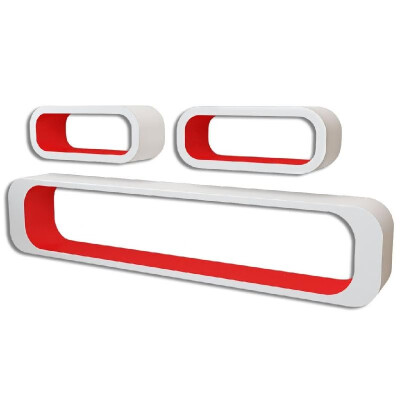 

3 White-Red MDF Floating Wall Display Shelf Cubes BookDVD Storage