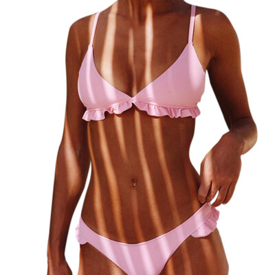 

Swimsuit Sexy Bikini Woman White Pink Yellow Blue Solid Beach Europe&America Style Polyester Material High Quality