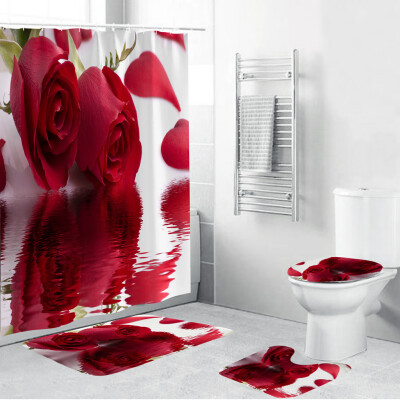 

Gobestart 4PCS Non Slip Toilet Polyester Cover Mat Set Bathroom Shower Curtain