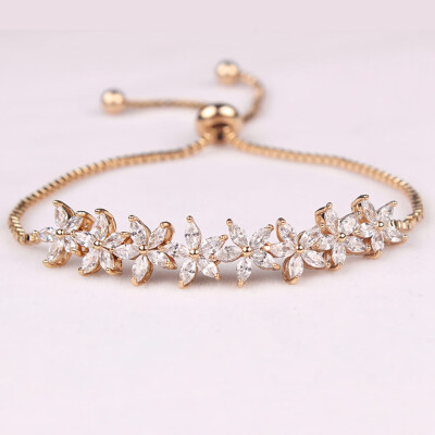 

Sparkling Cubic Zirconia Crystal Flower Design Pull-string Zirconium Wedding Bracelets for Girls or Wedding