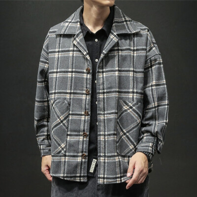 

Toponeto Mens New Winter Style Retro Checked Blouse Large Checked Sweater Coat Blouse