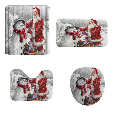 

Christmas Snowman Santa Pattern Bathroom Four-Piece 3D Digital Printing Multicolor Waterproof Bathroom Four-Piece