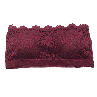 

Fashion  4 Colors Solid Lace Floral Full Cup Strapless Wire Free Wrapped Chest Female Bras New